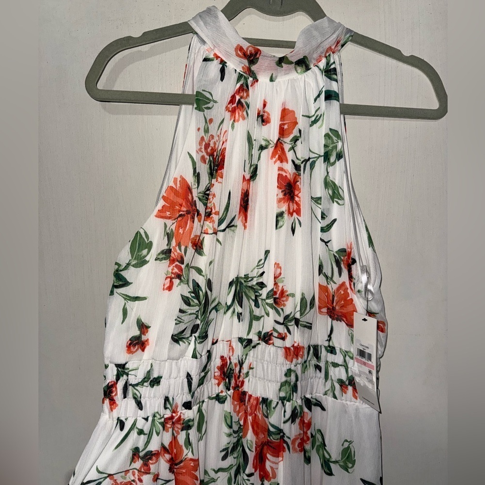 Calvin Klein White and Red Floral Midi Dress